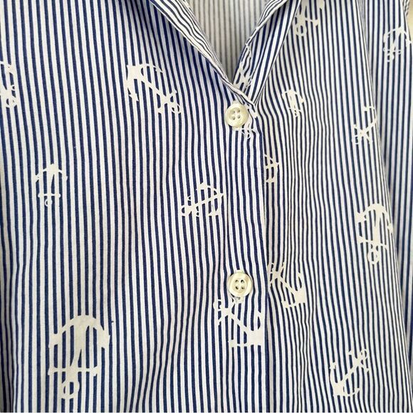 Chloe + Rene Blue White Pinstripe Collared Anchor Motifs Midi Shirtdress Dress - Picture 9 of 10